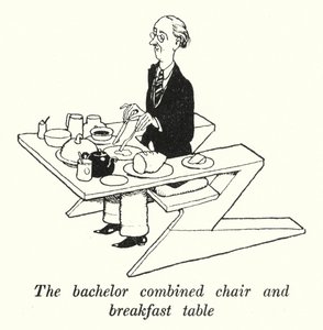 Der Junggesellen-Kombinationsstuhl und Frühstückstisch von William Heath Robinson