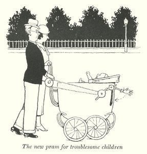 Der neue Kinderwagen für schwierige Kinder (Litho) von William Heath Robinson
