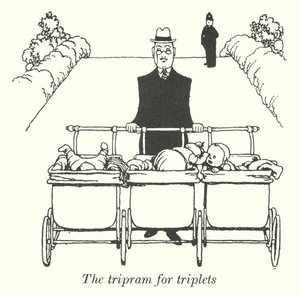 Der Tripram für Drillinge (Lithografie) von William Heath Robinson