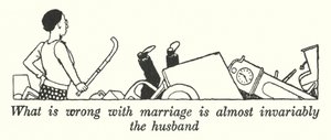 Was an der Ehe fast immer falsch ist, ist der Ehemann (Lithografie) von William Heath Robinson