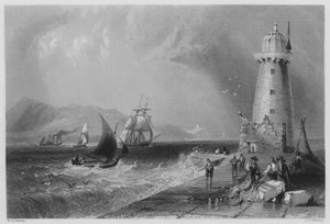 Südwand-Leuchtturm, mit Howth-Hügel in der Ferne von William Henry (after) Bartlett