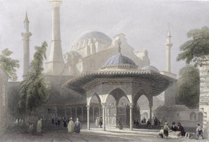 Hof und Brunnen der Hagia Sophia, Istanbul, graviert von J. Redaway, ca. 1850
