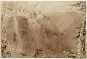 Kaaterskill Falls von oberhalb der Schlucht, Catskill Mountains, New York: Studie für eine Gravur, 1836 von William Henry Bartlett