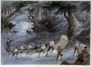 Kanu-Fahrten der Männer - in „Canadian scenery illustrated“ von Bartlett W. H.