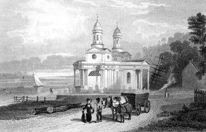 Mistley Thorn Kirche, in der Nähe von Manningtree, Essex, graviert von Henry Adlard, 1832