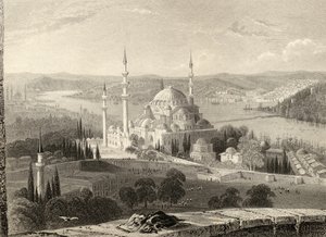 Moschee und Grab von Sulieman, vom Seraskier-Turm, Istanbul, Türkei, graviert von H. Adlard