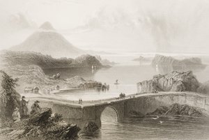 Pontoon-Brücke bei Lough Conn, County Mayo, Irland, aus 