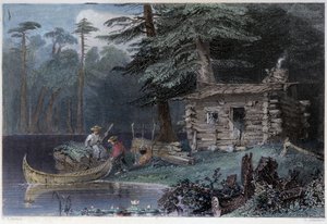 Kleines Siedlerhaus am Chaudière-See - in „Canadian scenery illustrated“ von W.H. Bartlett, London von William Henry Bartlett