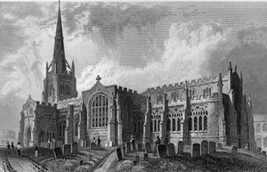 Thaxted Kirche, Essex, graviert von Robert Sands, 1831