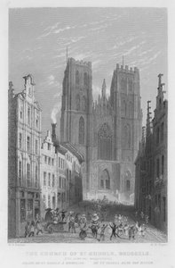 Die Kirche St. Gudula, Brüssel, Der Karneval Maskerade (Stich) von William Henry Bartlett