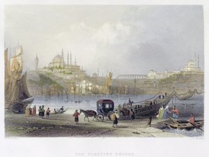 Die schwimmende Brücke, Istanbul, graviert von J.C. Bentley, ca. 1850