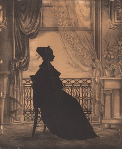 Porträt einer Frau vor einem Fenster, vor 1860