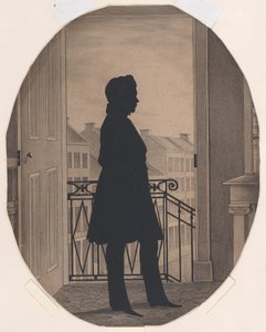 Silhouette eines jungen Mannes vor einem offenen Fenster, nach rechts blickend, vor 1860 von William Henry Brown