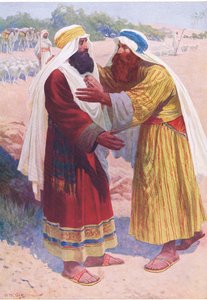 Die Begegnung von Jakob und Esau, aus Das Bibelbilderbuch, veröffentlicht von Thomas Nelson, ca. 1950