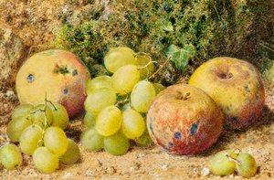 Äpfel und weiße Trauben, ca. 1860 von William Henry Hunt