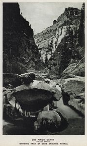 Canyons von Colorado: Los Pinos Canon, Toltec-Schlucht, zeigt Zugwagen, die in den Tunnel einfahren von William Henry Jackson