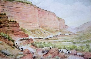 Mormonischer Wagenzug durch den Echo Canyon, östlich von Salt Lake City, Utah von William Henry Jackson