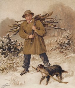 Mann und Hund sammeln Brennholz von William Henry James (after) Boot