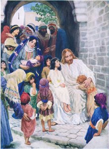 Jesus und die Kinder, aus Das Bibelbilderbuch, veröffentlicht von Thomas Nelson, ca. 1950