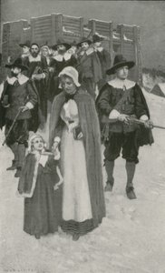 Sabbat-Tag mit den Pilgervätern bei ihrer ersten Siedlung in Neu-Plymouth von William Henry Margetson