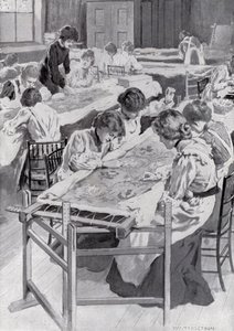 Studenten der Royal School of Art Needlework beim Besticken des Krönungsgewands des Königs von William Henry Margetson