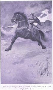 Das Pferd brachte Sir Percivale an die Ufer eines großen, rauen Meeres von William Henry Margetson