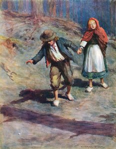 Sie fanden ihren Weg nach Hause ganz leicht, denn der Mond schien hell auf die Kieselsteine, die Hänsel auf dem Weg fallen gelassen hatte von William Henry Margetson