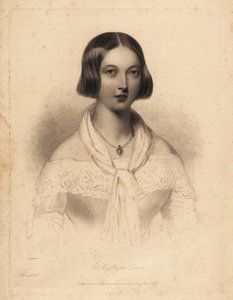 Junge Königin Victoria, Anfang 20. Stahlstich von William Henry Mote nach einer Illustration von William Drummond aus Charles Heaths English Pearls, or Portraits for the Boudoir, Tilt and Bogue, London