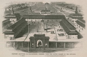 Vorgeschlagene Schlachthöfe mit dem Viehmarkt in der Ferne von William Henry Prior