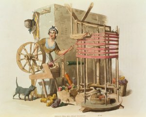 Eine Frau beim Wollspinnen, graviert vom Künstler, 1808 von William Henry Pyne