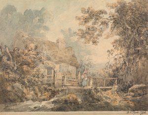 Hütte und Fußbrücke von William Henry Pyne
