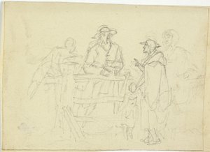 Vier Figuren an einem Zaun von William Henry Pyne
