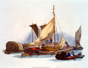 Wasserträger und Schiffer bewegen Waren und Passagiere, 1808 von William Henry Pyne