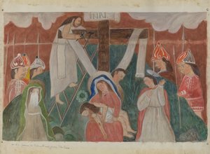 Station des Kreuzwegs Nr. 13: Jesus wird vom Kreuz abgenommen