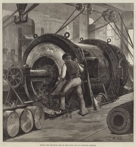 Bohren der Trunnion-Spule der 81-Tonnen-Kanone im Woolwich Arsenal von William Heysham Overend