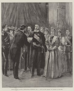 Eröffnung der Internationalen Ausstellung in Antwerpen, 5. Mai, Graf de Pret liest die Ansprache an den König