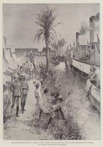 Der Vormarsch auf Dongola, Ankunft der Kanonenboote in Kosheh von Wady Halfa, eine einheimische Begrüßungsdemonstration von William Heysham Overend