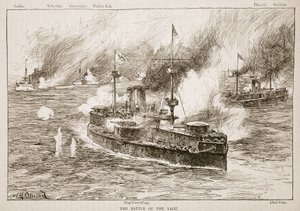 Die Schlacht am Yalu-Fluss, 1894, Illustration aus 