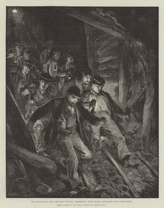 Die Explosion im Park Slip Colliery, Aberkenfig, Südwales, Erkundungstrupp geht hinunter von William Heysham Overend