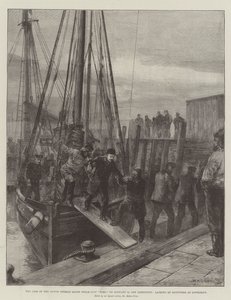Der Verlust des Norddeutschen Lloyd-Dampfschiffs Elbe am 30. Januar vor Lowestoft, Landung der Überlebenden in Lowestoft von William Heysham Overend