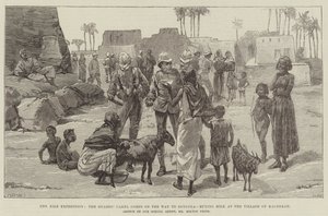 Die Nil-Expedition, das Kamelkorps der Wachen auf dem Weg nach Dongola, Milch kaufen im Dorf Magrekah