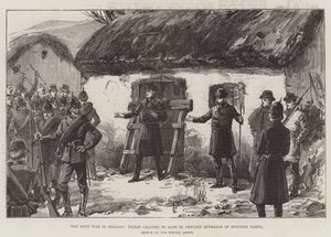 Der Mietkrieg in Irland, Priester an Tor gekettet, um den Eintritt der Räumungstruppe zu verhindern