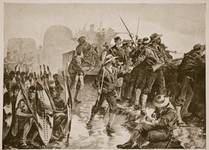 Der Zulukrieg: Verteidigung eines Lagers gegen einen Zulu-Angriff von William Heysham Overend