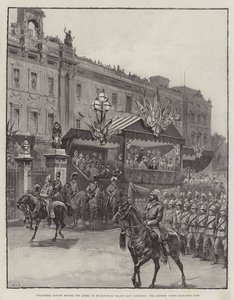 Freiwilligenüberprüfung vor der Königin im Buckingham Palace letzten Samstag, der Künstlerkorps marschiert vorbei von William Heysham Overend