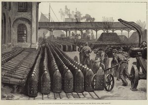 Kriegsproduktionen im Arsenal von Woolwich, 700 Pfund Palliser-Granaten für die 38-Tonnen-Kanonen
