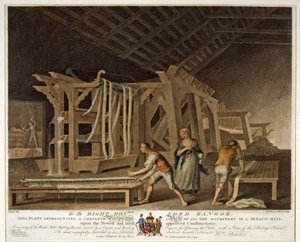 Perspektivische Ansicht aller Maschinen einer Bleichmühle, Platte IX der Leinenmanufaktur von Irland, 1791 von William Hincks