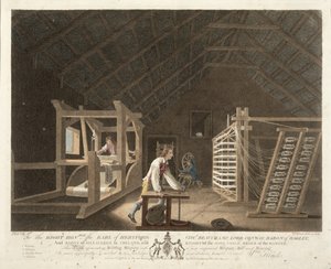 Wickeln, Schären mit einer neuen verbesserten Schärmühle und Weben, Tafel VII von 