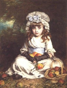 Ein kleines Mädchen mit einer Haube und einem Korb Äpfel von William Hippon Gadsby