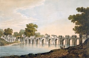 Ansicht der Brücke bei Ilionpoor über den Fluss Goomty, veröffentlicht 1785-88 von William Hodges