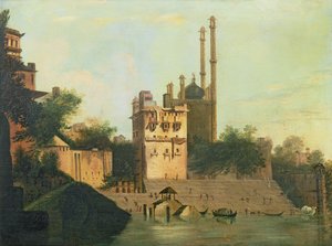 Foster 94 (88) Aurangzebs Moschee am Fluss Ganges, Palast von Raja Abal, Benares von William Hodges